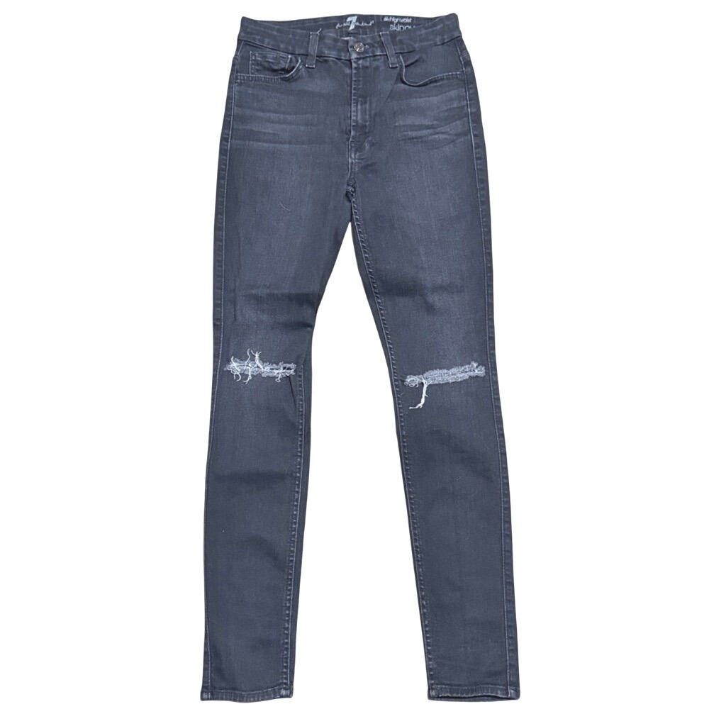 7 For All Mankind Jeans Womens 27 Charcoal Gray Black High Waist Skinny Ripped